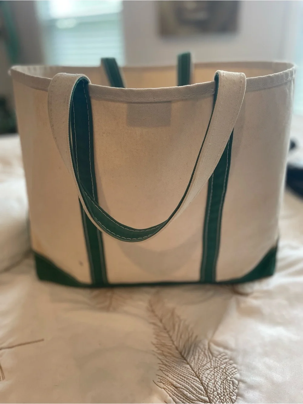 L.L. Bean Canvas Tote Bag in Natural and Green